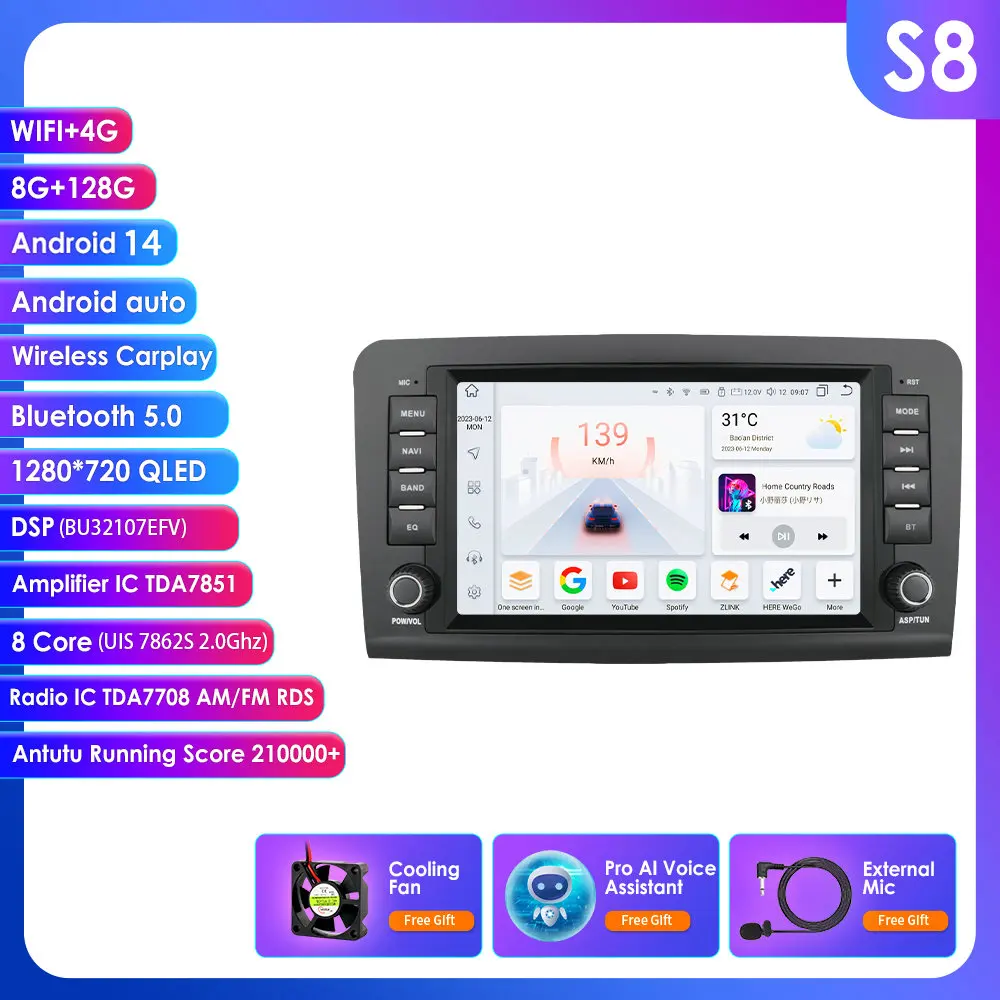 8 inch 7862 2Din Android autoradio voor Mercedes Benz M-Klasse ML W164 X164 ML350 ML300 GL500 ML320 ML280 GL350 GL45 Scherm 4G Carplay