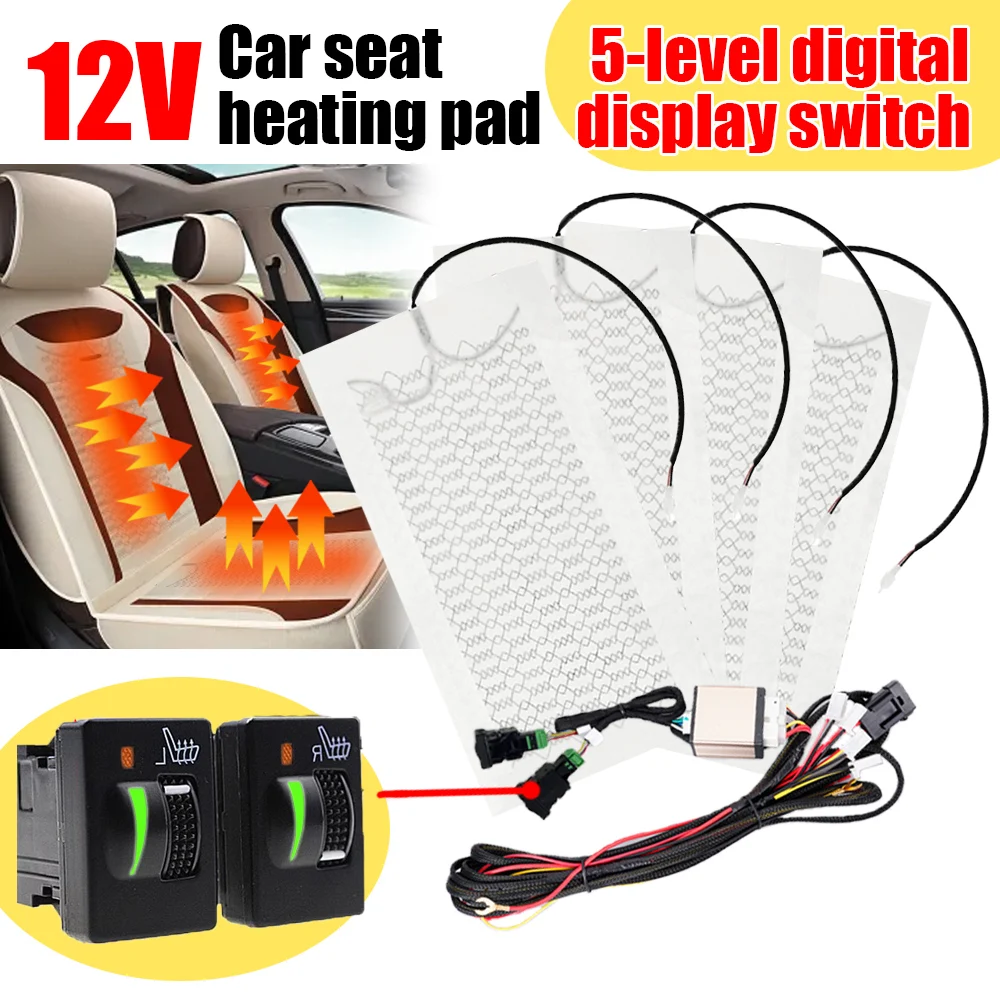 

12V 4pcs 2Seats Carbon Fiber Alloy Wire Heated Seat Heater Pads for Toyota Camry RVA4 2009-19 Winter Warmer Covers Universal Car