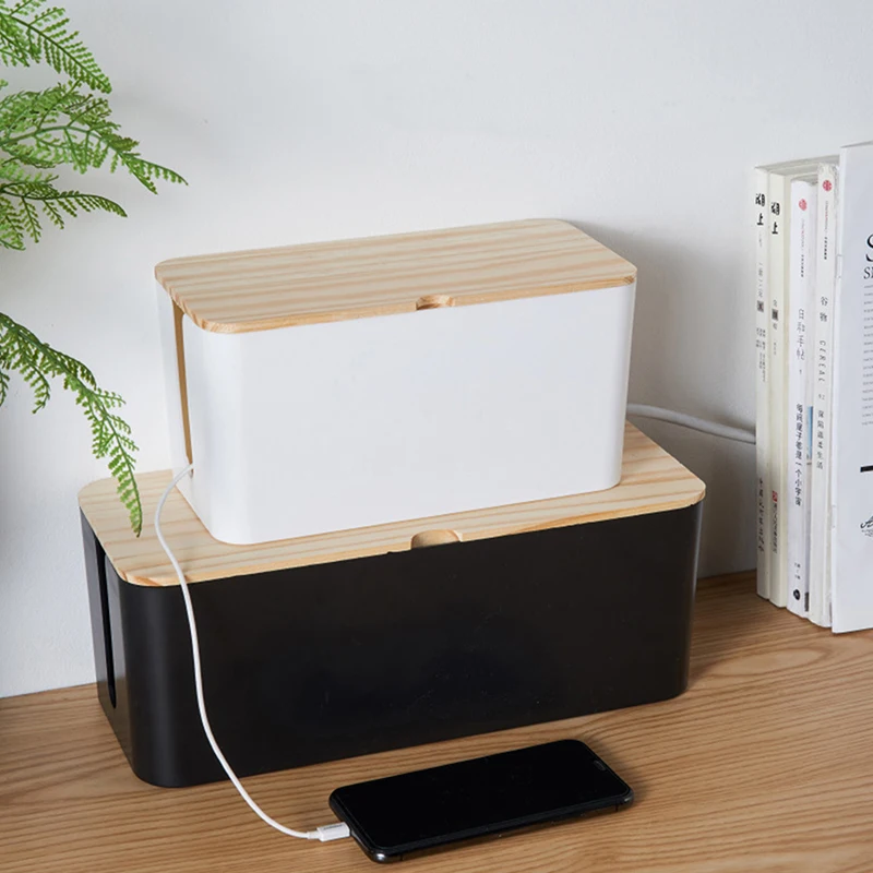 

Cable Storage Box Power Strip Case Wooden Power Line Wire Management Organizer Anti-Dust Charger Socket Network Line Storage Bin