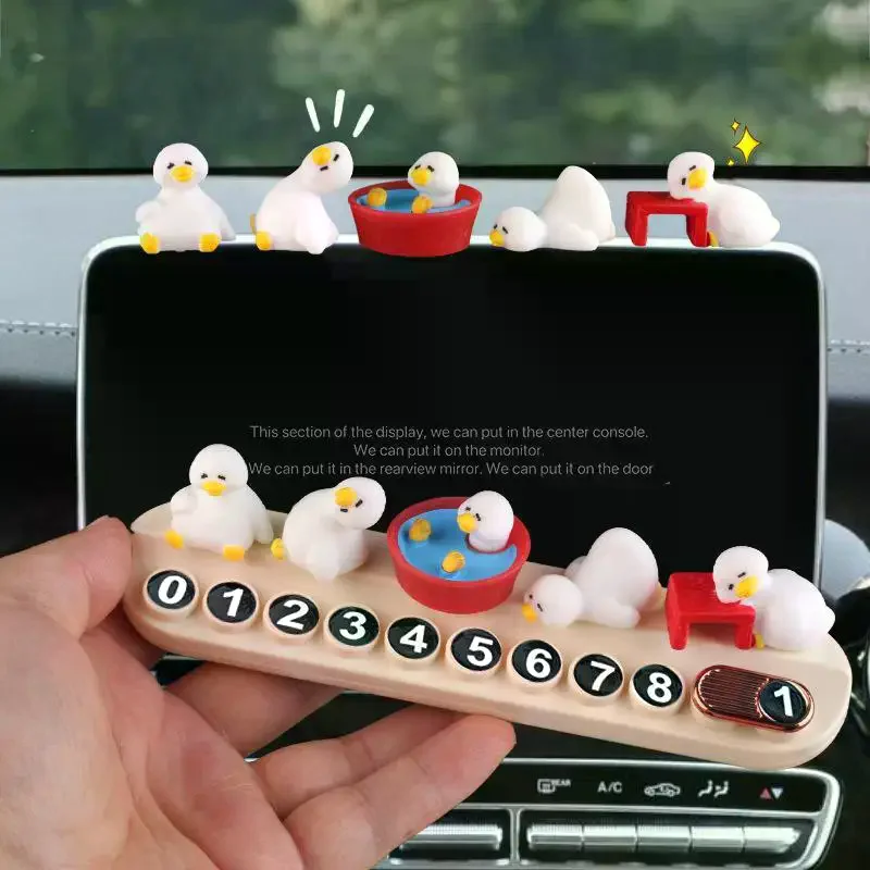 Car Temporary Parking Number Plate Cartoon Duck Phone Number Display Card Auto Dashboard Decoration For Vehicle Interior