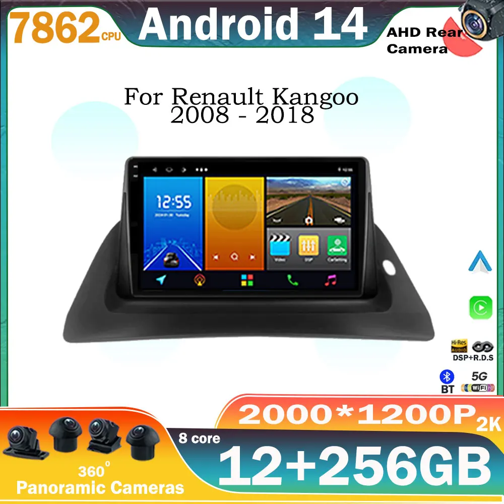 Car Radio Android 14 For Renault kangoo 2008 - 2018 Multimedia Video Player GPS Carplay Android Auto NO 2DIN DVD Head Unit 4G BT