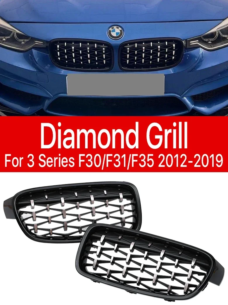 

New！ M3 Low Front Bumper Kidney Grill Diamond Chrome Black Inside Grille Cover For BMW 3 Series F30 F31 F35 2012-2019 Accessorie