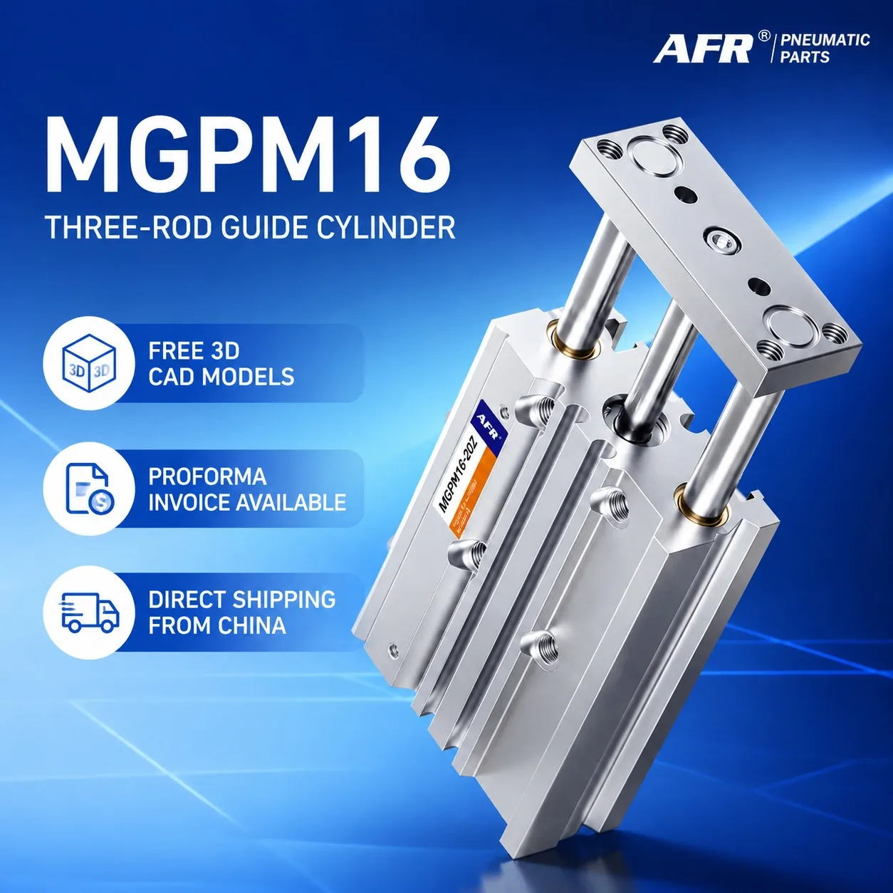 AFR MGPM16 Guide Rod Cylinder Three Axis Magnetic Double Acting Pneumatic Guided Cylinder Slide Bearing Bore 16mm