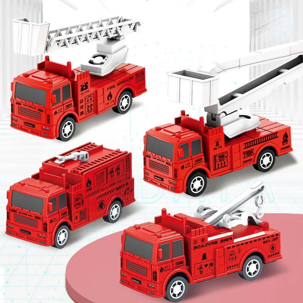 4Pcs Kids Car Toy Mini Pull Back Fire Engine Inertia Engineering Truck Military Vehicle Boys Toys for Children Christmas Gifts