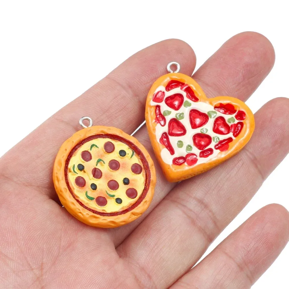 4pcs/lot Cute Mini Fruit Cheese Pizza Resin Charms Kawaii Food Pendant for Necklace Earring Keychain Diy Jewelry Making Supplies