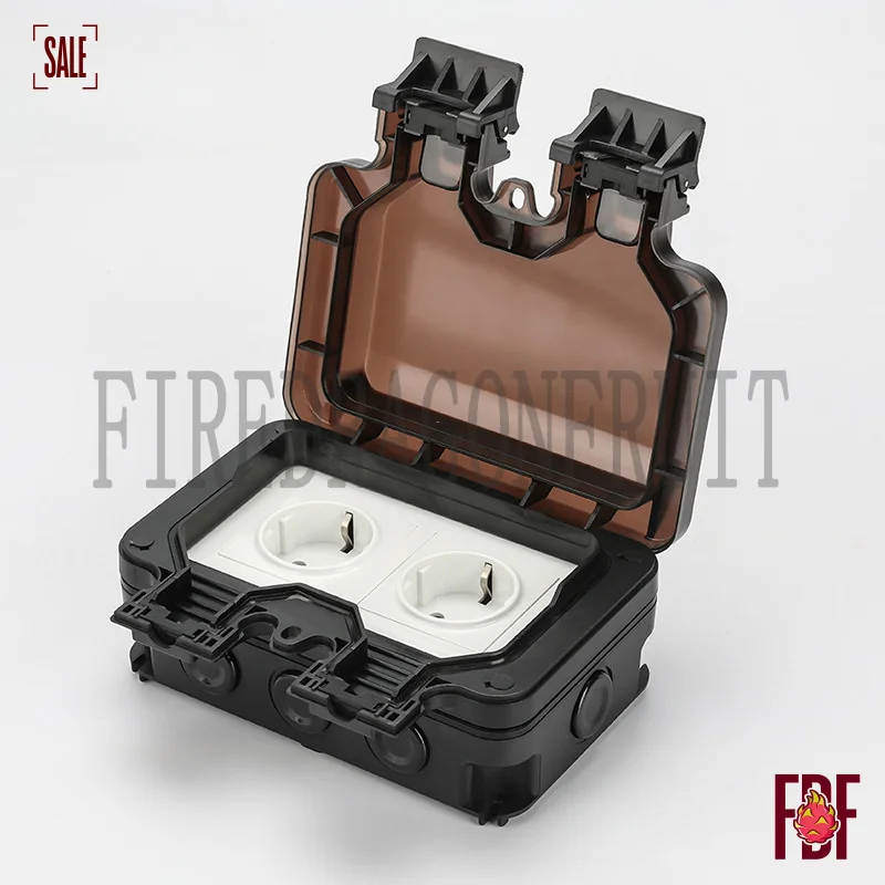 Outdoor IP66 Weatherproof 2-Gang German Type 16A Socket Industrial Power Strip Dustproof Rainy Conditions
