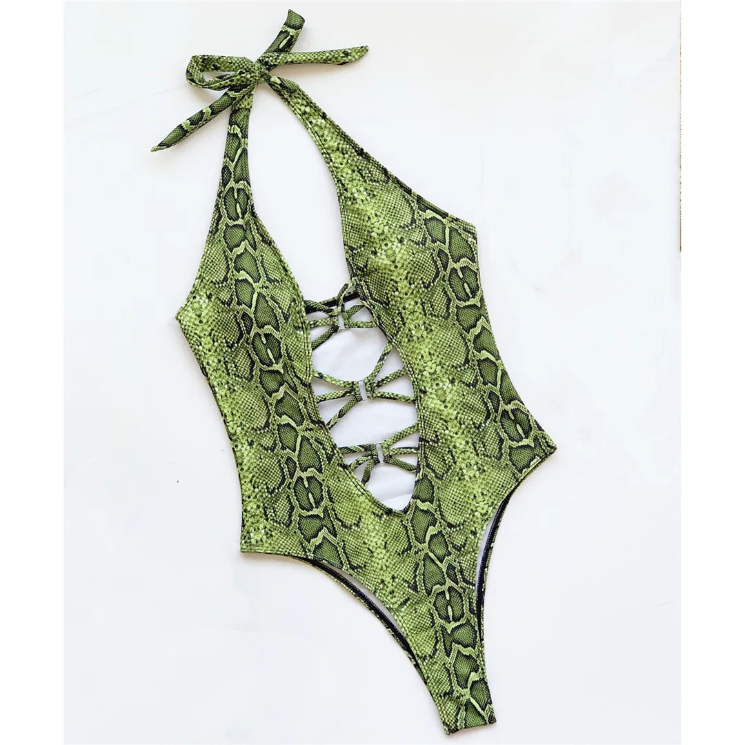 Neuer, aufregender Monokini-Badeanzug für Damen mit Schlangenhautmuster, einteiliger Badeanzug, figurbetonter Schnitt, Badebekleidung, Badeanzug für Damen, V3056. – Detail 23