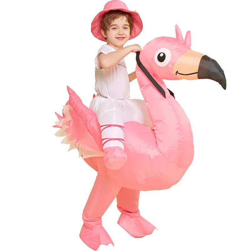 Funny Kids Riding On Flamingo Inflatable Costumes Anime Fancy Dress Party Halloween Cosplay Costume for Adult