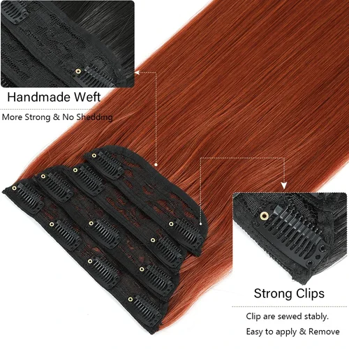 Imagen 2 del producto Extensiones de cabello liso con clips de 24 pulgadas, color rubio naranja, Ombre Brown6 #   Highlight P27/613 #   Paquete de 4 piezas de cabello sintético resistente al calor