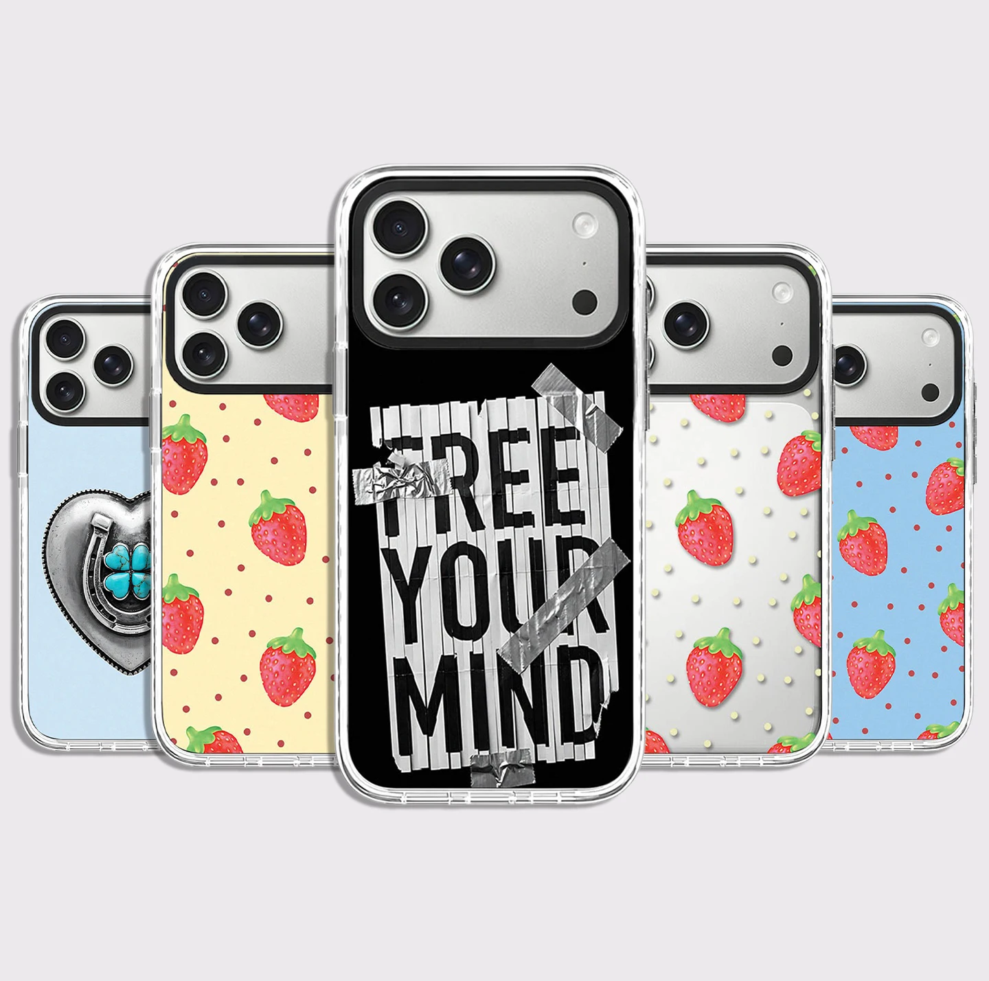 Free Your Mind Strawberry Pattern White Border Magnetic Cover for IPhone 13 14 15 16 17 Pro Max Case for IPhone 17Pro