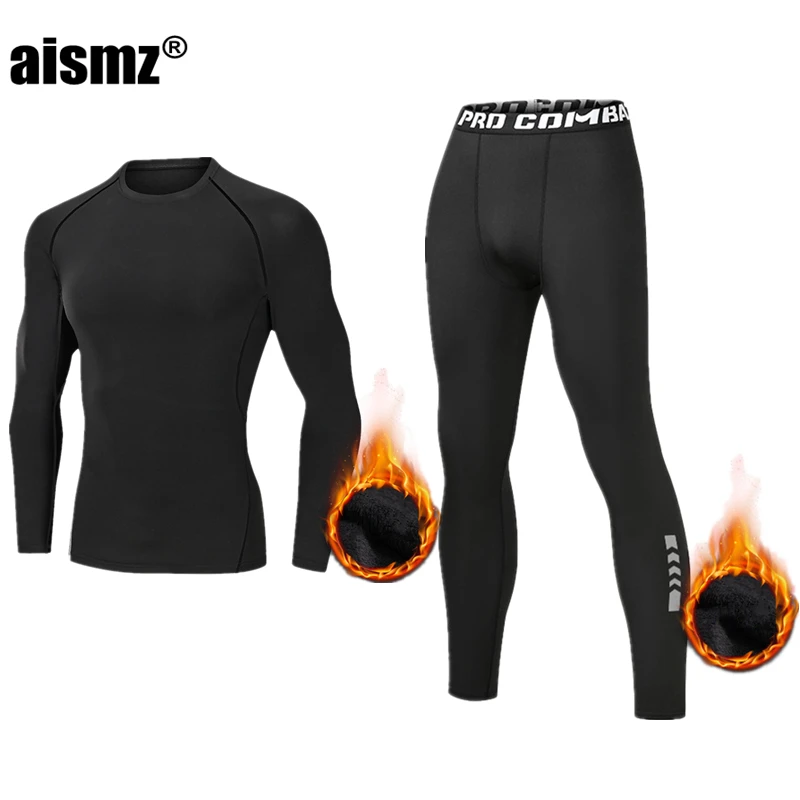 Aismz Winter Thermal Underwear Men Underwear Sets  Compression Fleece Sweat Quick Drying Thermo Lingerie Underwear Long Johns