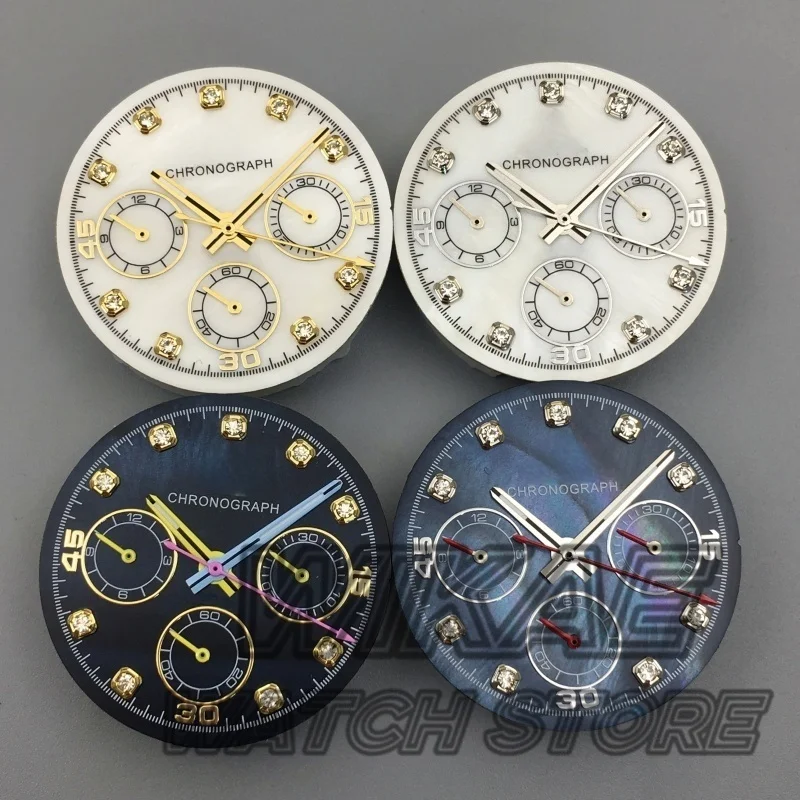 

VK63 Белый перламутровый темно-синий циферблат часов с пандой и стрелки подходит для корпуса 39 мм VK63 Сменные аксессуары для кварцевых часов