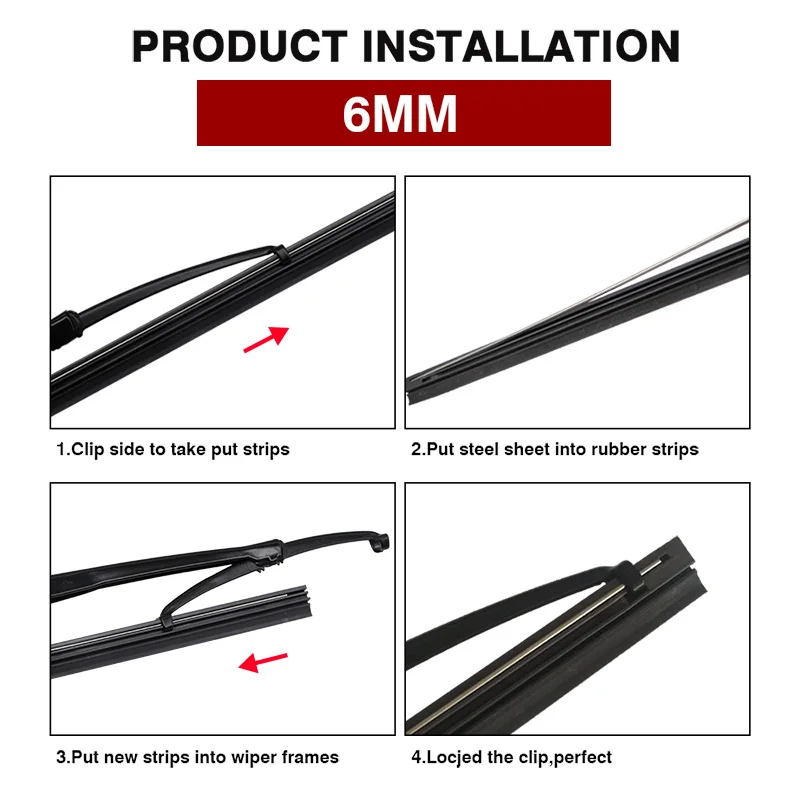 Car Wiper Blade Insert Natural Rubber Strip, Pára-brisas Strips, Recarga, 8mm, 6mm, 14 \