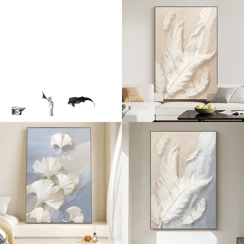 Cream Style Modern Simple Light Luxury Living Room Decorative Painting Feather Sofa Background Wall Floor Painting Niche Art