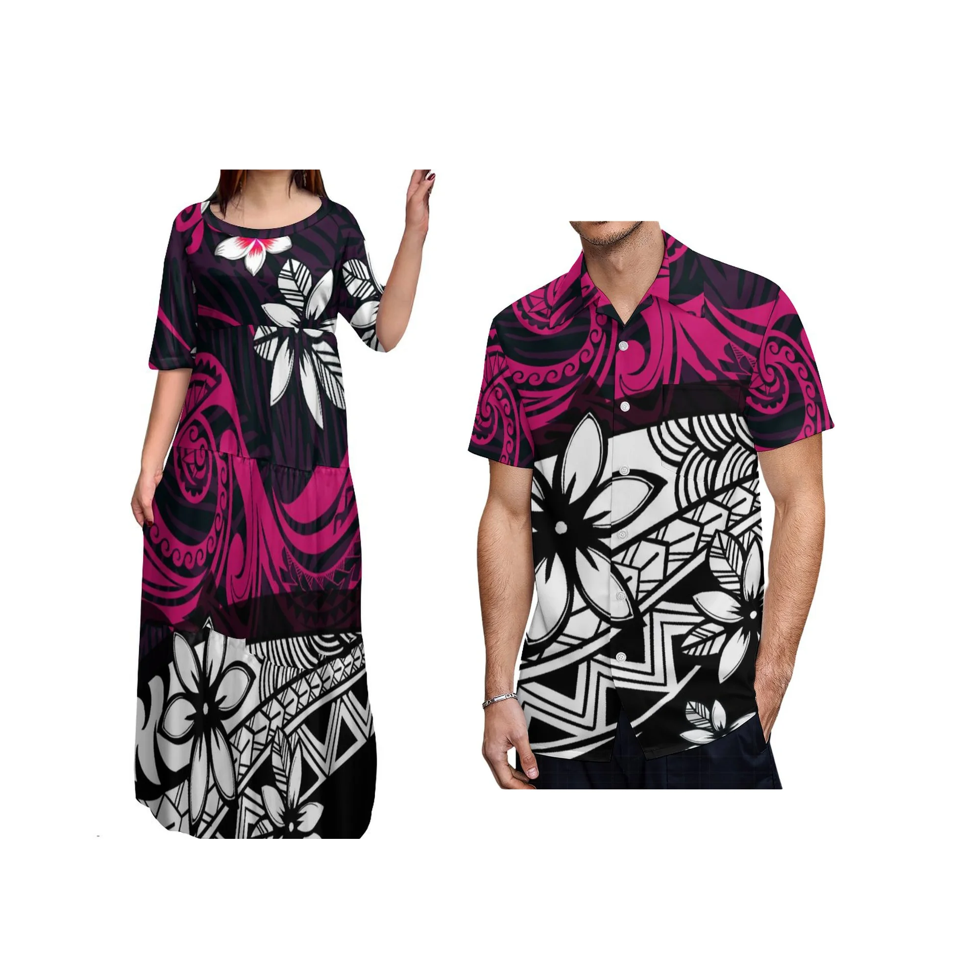 2025 Polynesian Custom Pattern Round Neck Tiered Dress Hawaii Retro Style Three Layer Cake Skirt For Party