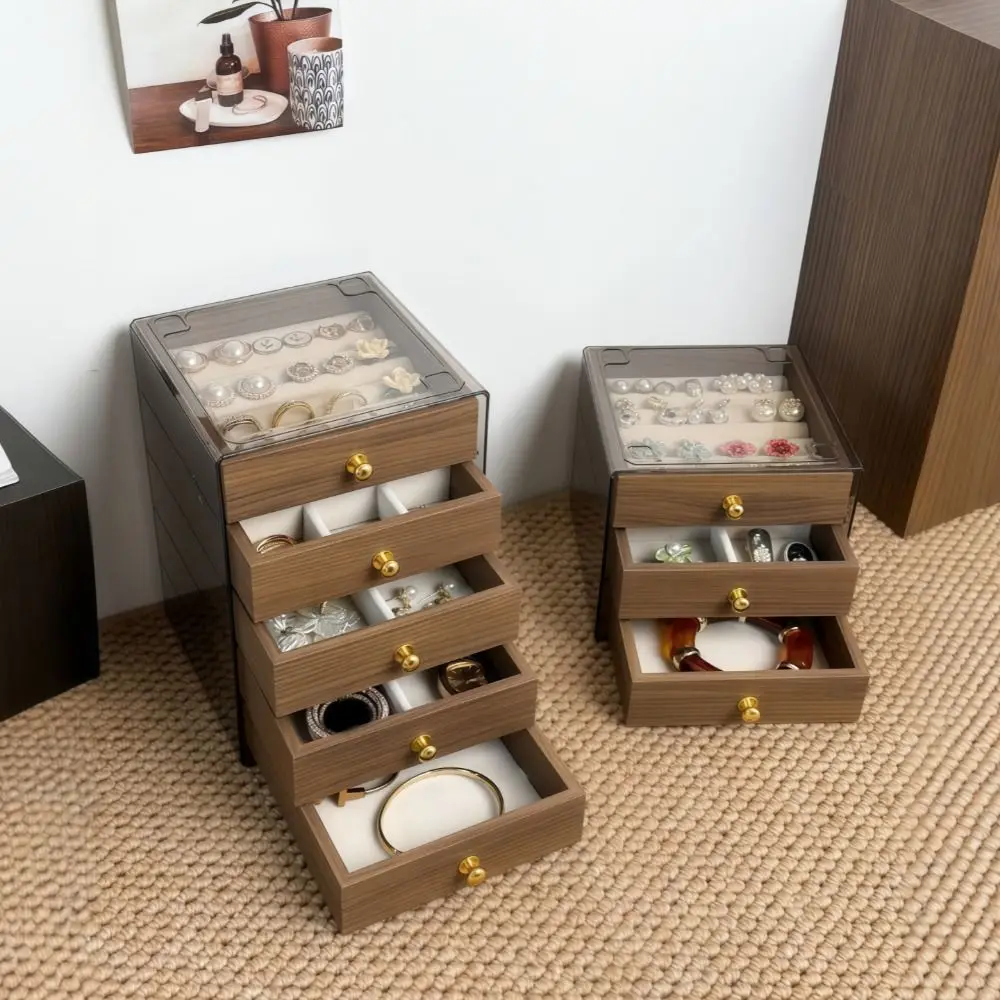 Caixa de armazenamento de jóias de grande capacidade à prova de poeira camadas destacáveis caso de armazenamento de mesa simples anti-oxidação