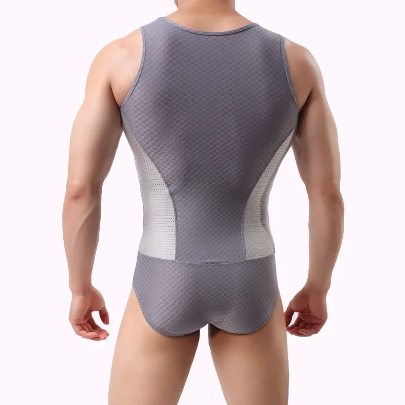 Men\'s One-piece Swimsuit for Young People Sexy Breathable Jumpsutis Teenager Solid Color Nylon Bodysuits Running Fitness Clothes