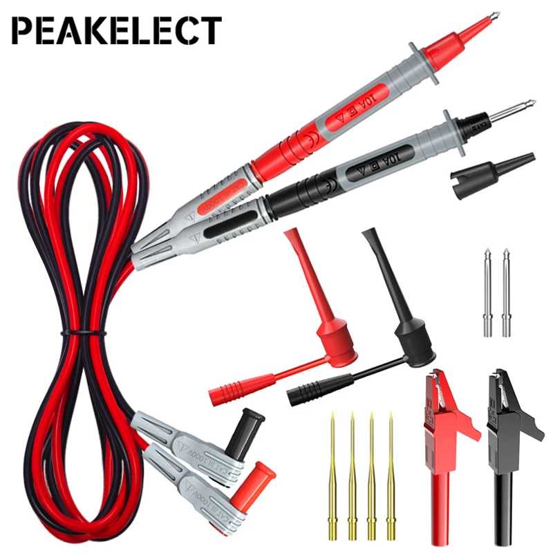 

PEAKELECT P1033 PRO Digital Multimeter Probe 4mm Banana Plug Silicone Test Leads with Puncture Probe Alligator Clip Test Hook