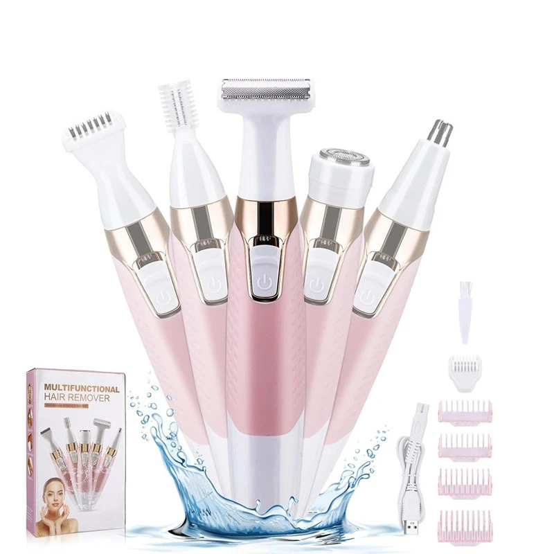 5 in1 Facial Body Removal Epilator Armpit Bikini Hair Leg Pubic Hair Trimmer Electric Razor Clipper