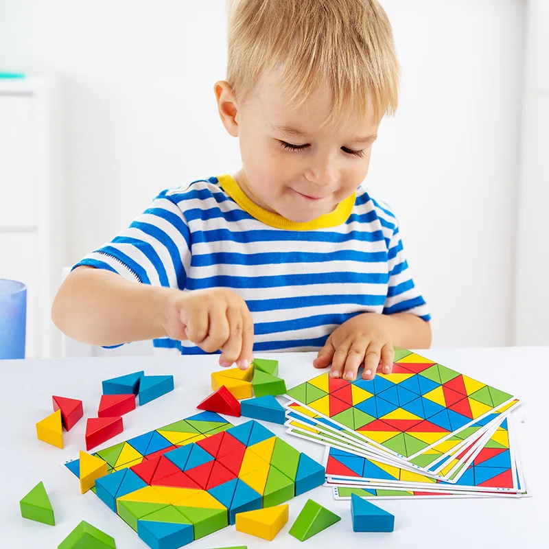 새로운 어린이용 나무 지혜 삼각형 퍼즐 장난감 교육용 부모-자녀 훈련 창의적 블록 논리적 사고 장난감