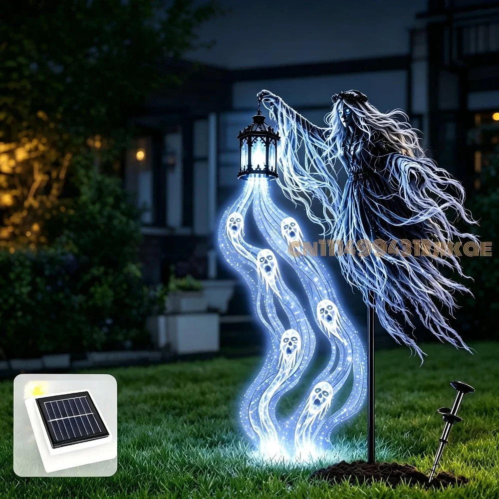 Halloween Soul Harvester Animated Solar Powered Garden Light,Halloween Ghost Yard Light, Solar Witch and Glowing Soul Stake - view 3