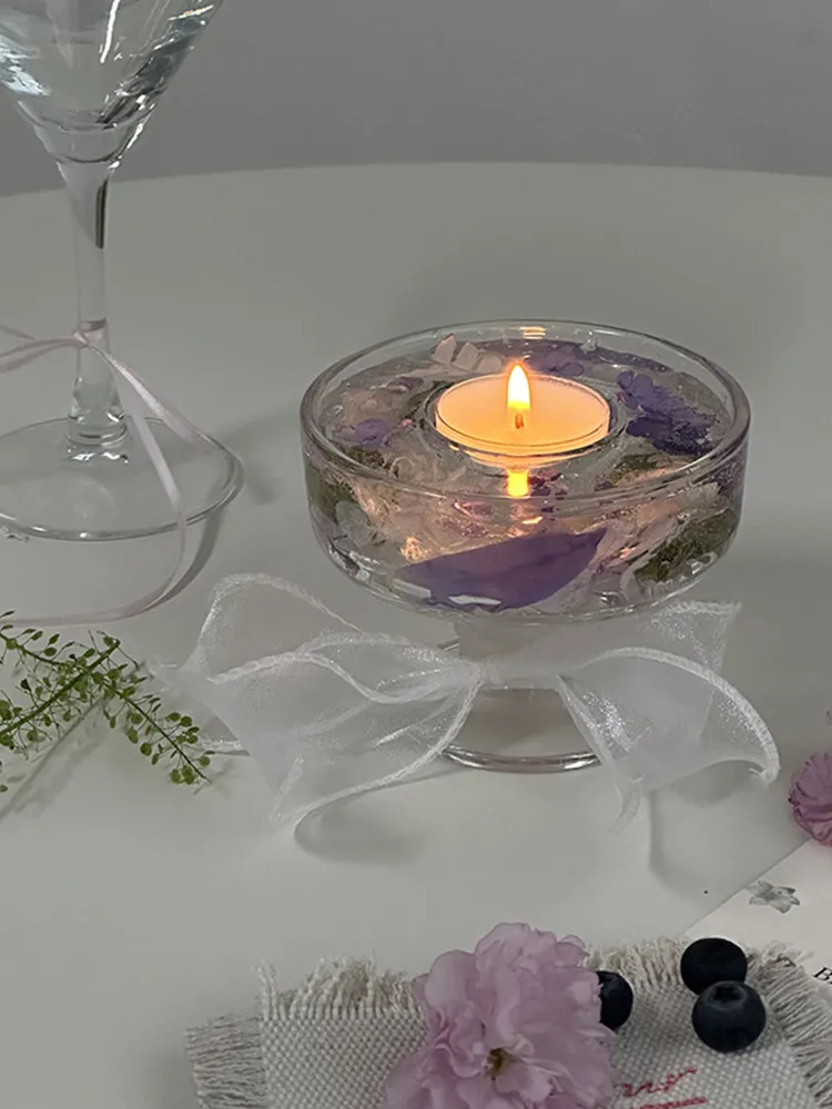 Jelly wax scented candle, candle holder, niche gift, dried flowers, roses