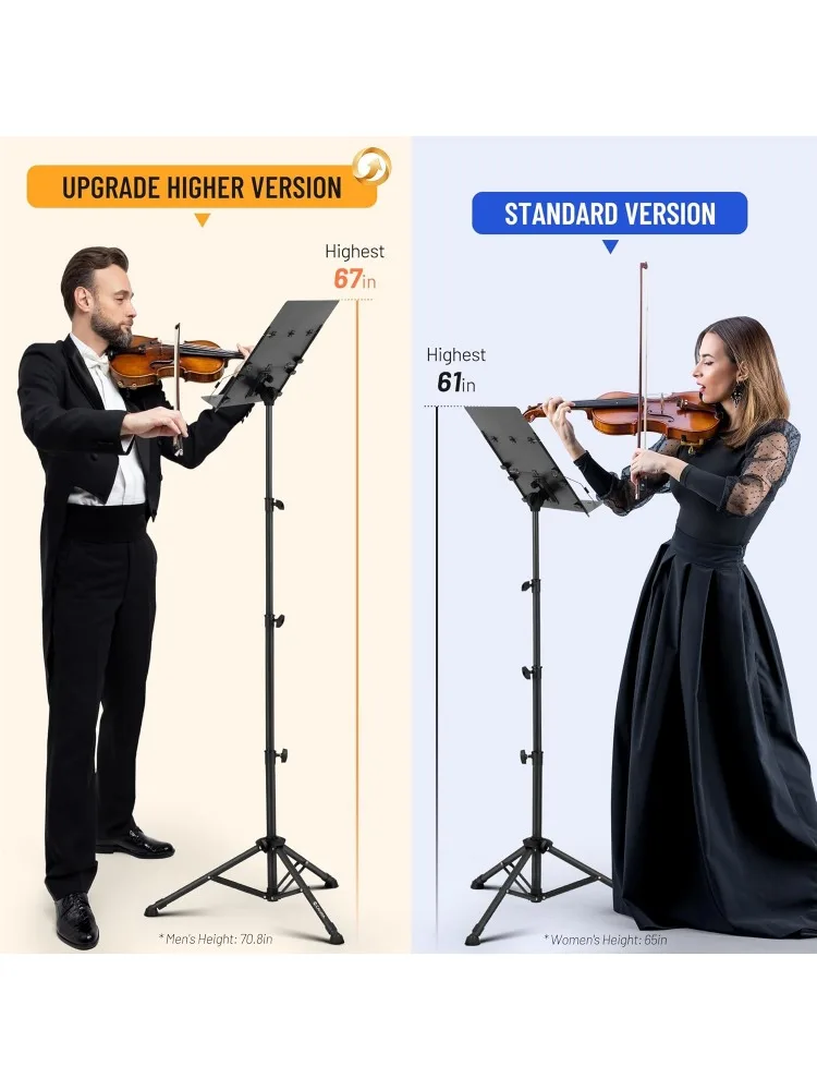 Sheet Music Stand Foldable: Music Stands with Tri-fold Panel Height Adjustable to 67in Metal Material Portable Sturdy for Music