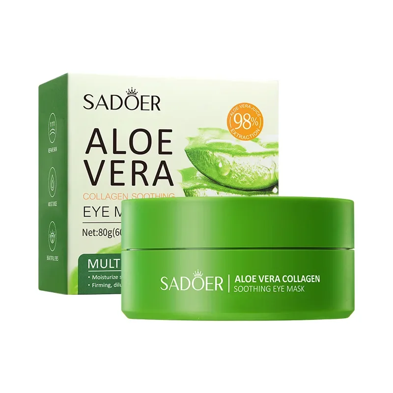 60 piezas de mascarilla de colágeno de aloe vera para ojos, parches hidratantes reafirmantes, brillantes y transparentes, adecuados para toda la piel