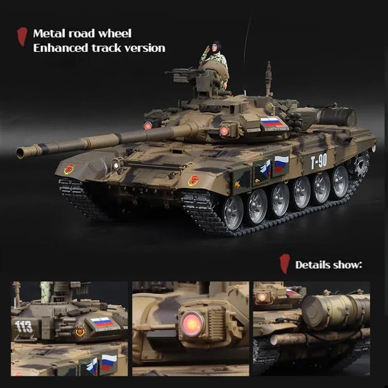 HENG LONG 1/16 7.0 Metal Russia T-90 Main Station Tank  RC Tank Model 3938 W/ 360° Turret Toucan Simulation Model TH17847-SMT8