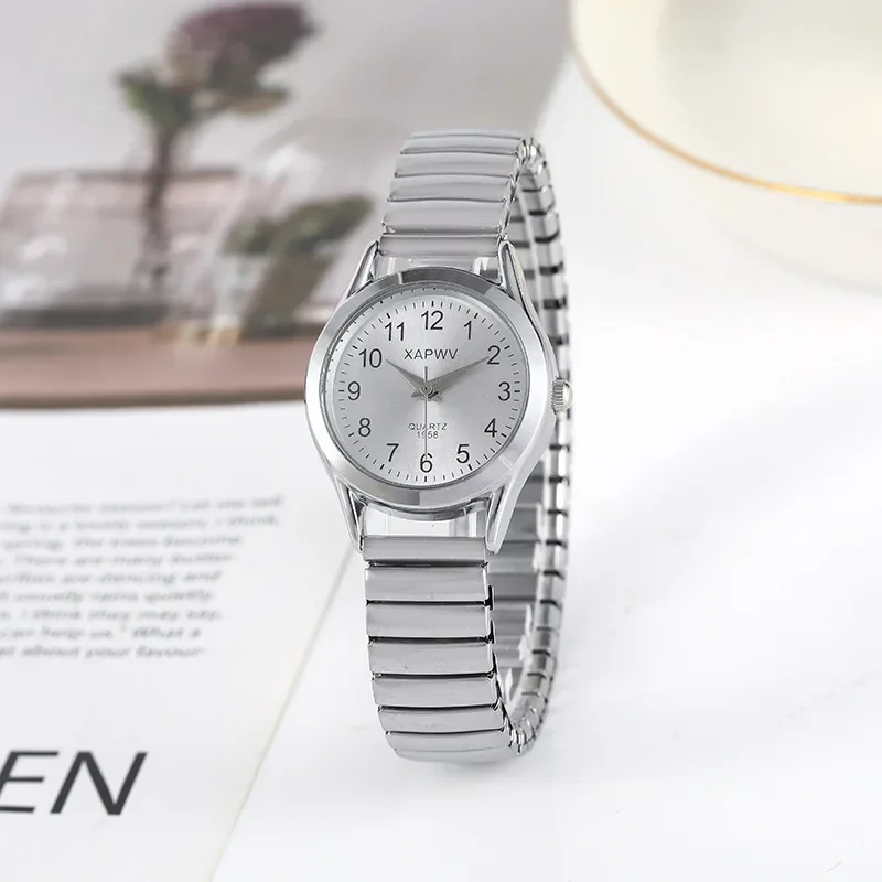 Man Women Couple Wrist Watches Stainless Steel Band Alloy Lovers Business Movement Wristwatch Elastic Strap Band Quartz Watch