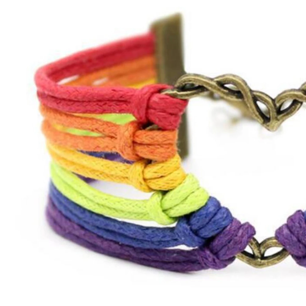 2 قطعة قوس قزح فخر مثلي الجنس مثليه قوس قزح اللون سوار سوار المعصم يناسب معظم الزي غير القابل للصدأ دائم
