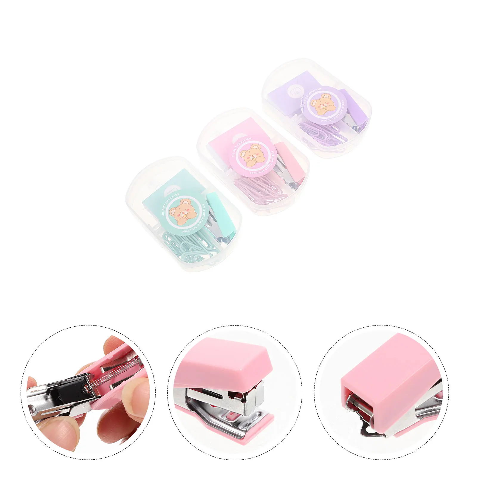 3 set Stapler Staple Clips Kit Office Binding Supplies Student Stationery Multi-Use Paper Fastener Set For Home School Work