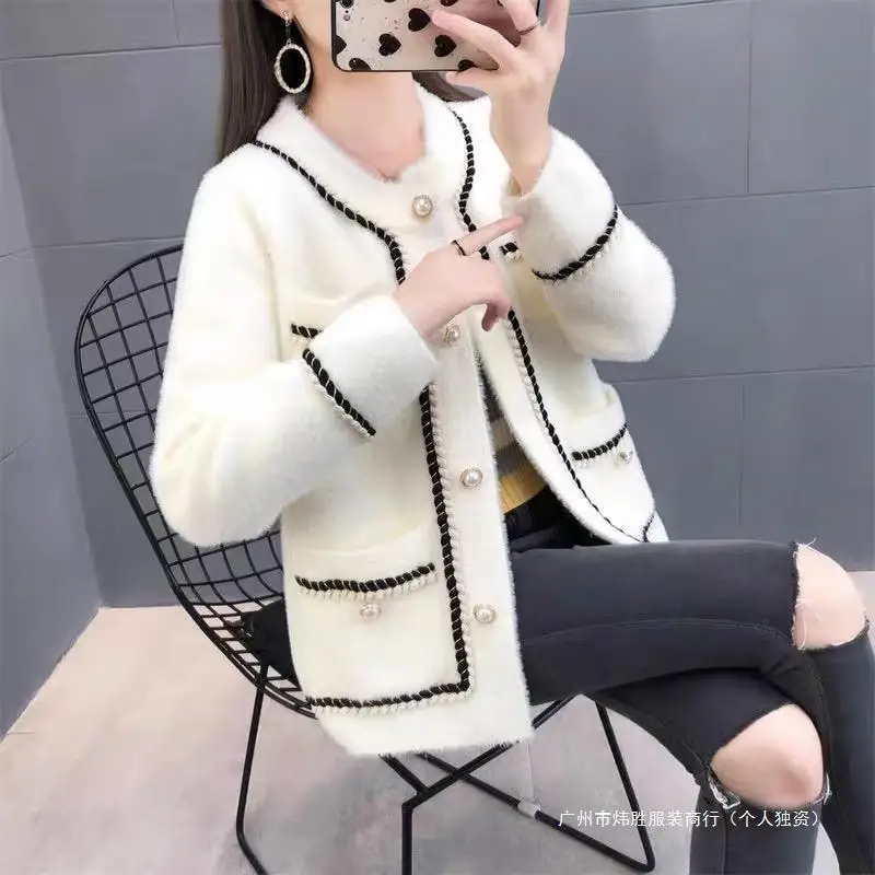 Loose 2024 Mink Fur Spring And Autumn Sweater, Cardigan, New Style Of Small Fragrance Coat, Thickened Women\'s Knitted Sweater