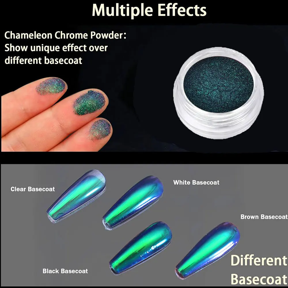 1 doos Kameleon Groen Chroom Nagelpoeder Color-Shift Magische Spiegel Nail Glitter Pigment Manicure Wrijven Stof Gel Polish decoratio
