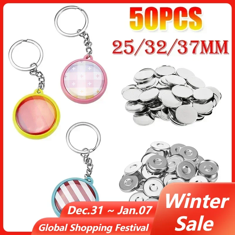 50pcs/Sets Double-Side Keychain Badge Button Making Parts 25mm 32mm 37mm Key Ring Button Pins Round Pendant Making Supplies