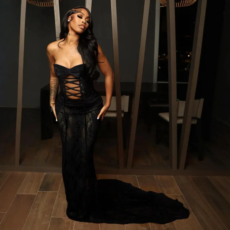 

2025 г., женское летнее новое кружевное платье без бретелек с завязками на спине в европейском и американском стиле, сексуальное цельное платье для девочек