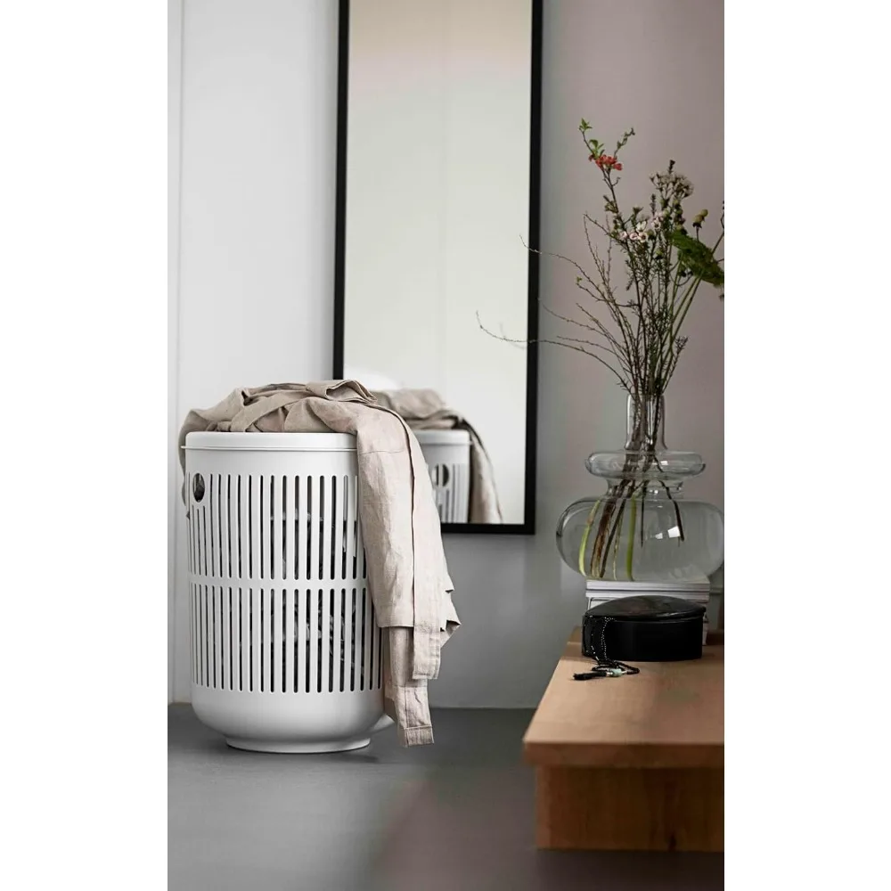 سلة غسيل عملية أنيقة - تعزيز روتينك باللون الأبيض، 16.14 × 16.14 × 21.65 بوصة، سعة كبيرة للاستخدام المنزلي