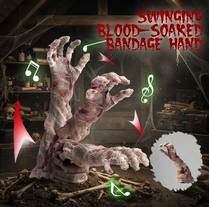 Halloween Mummy Bandage Hand Prop Realistic Horror Scary Hand Ornament for Haunted House Party Prank Scene Home Tabletop Decor