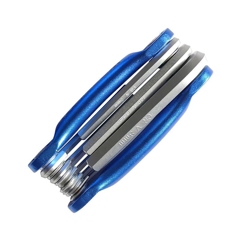 8-in-1 Klappbarer Sechskantschlüsselsatz - Langlebige Stahl-Inbusschlüssel, Metrische Größen 1,5mm-8mm, Blau & Silber
