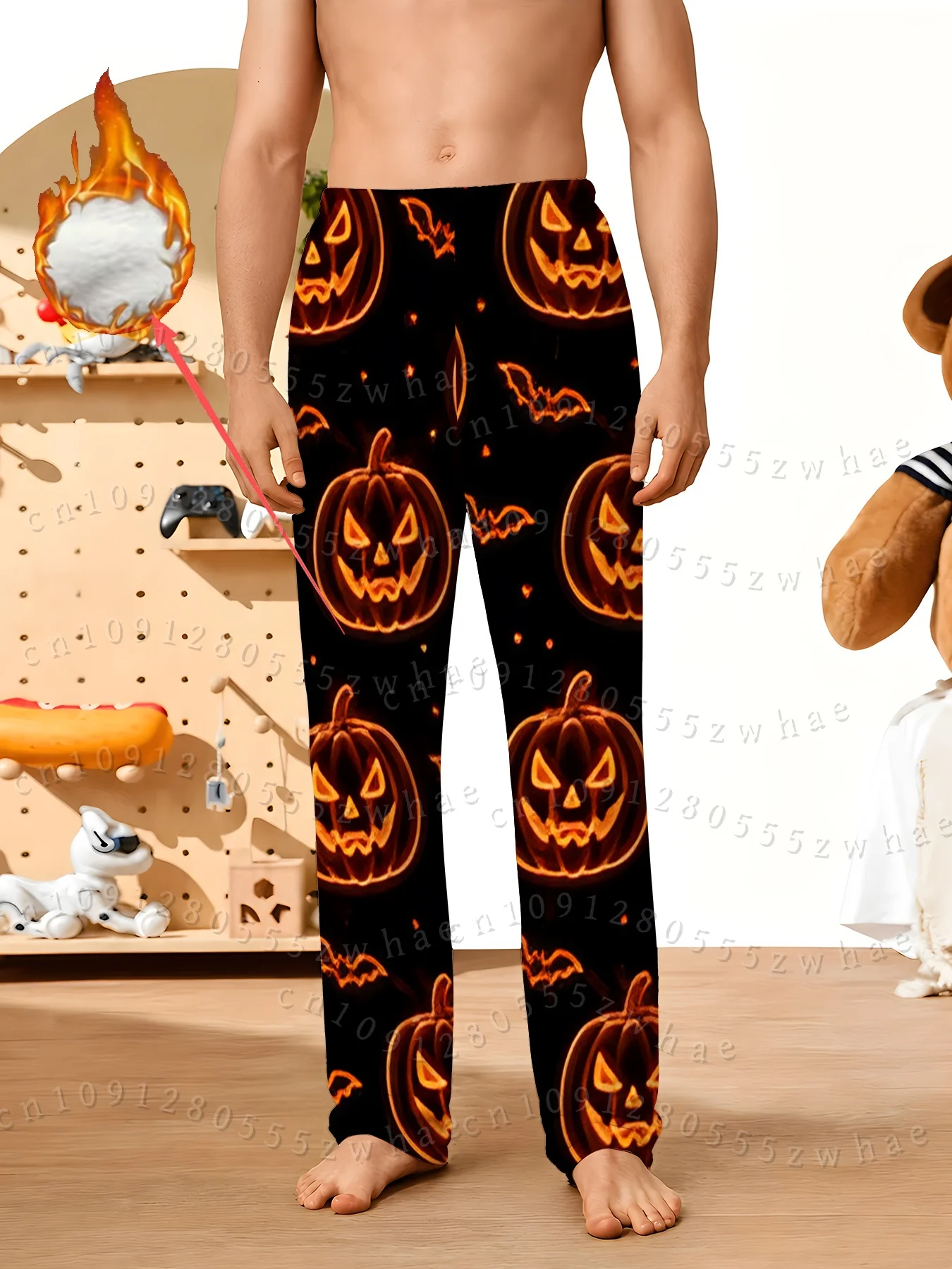 Men's Halloween Flannel Pajamas Pants Casual Halloween Comfortable Loose Soft Breathable Home and Sleep Pants