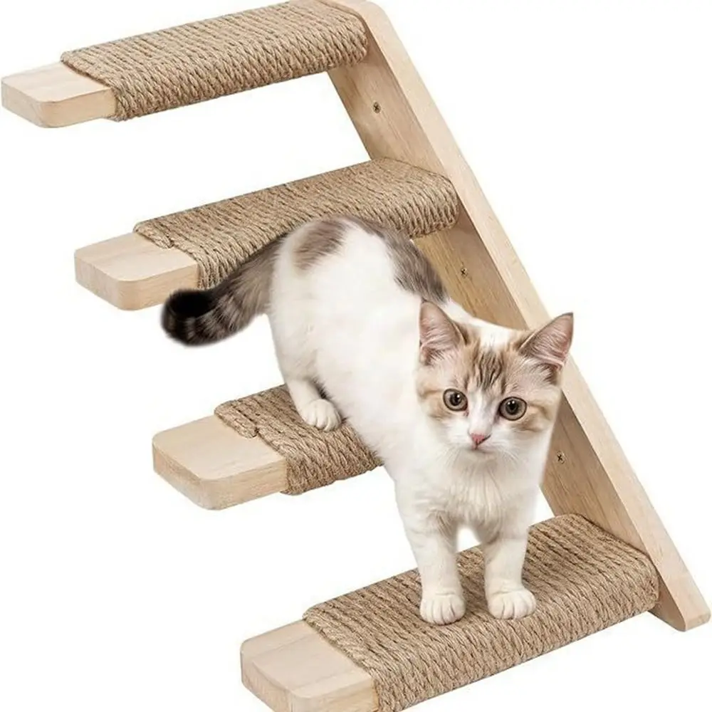 

Solid Wood Cat Climbing Shelf Steps Wall Mounted Reversible Cat Climbing Structure Space Saving with Sisal Rope