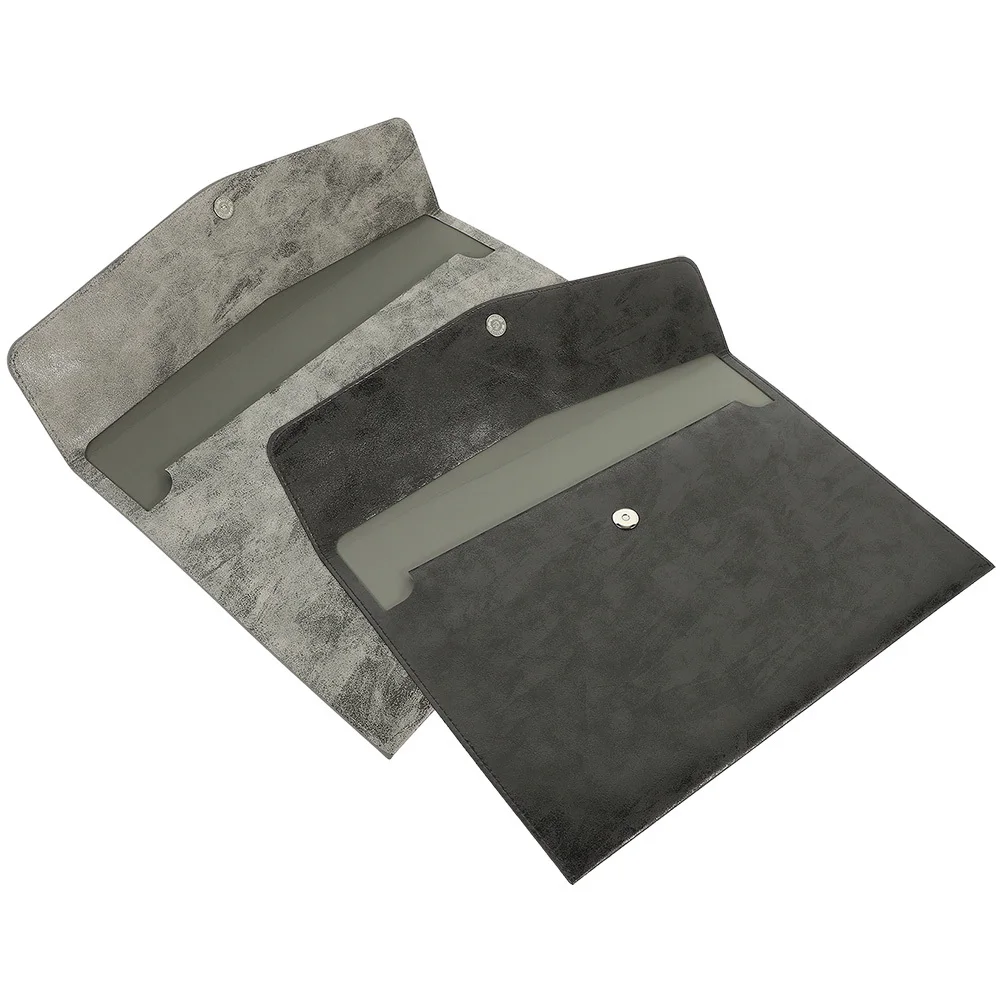 

2pcs Faux Document Bag File Holder Office Organizer Button Design Portable Folders Receipt Container Business File