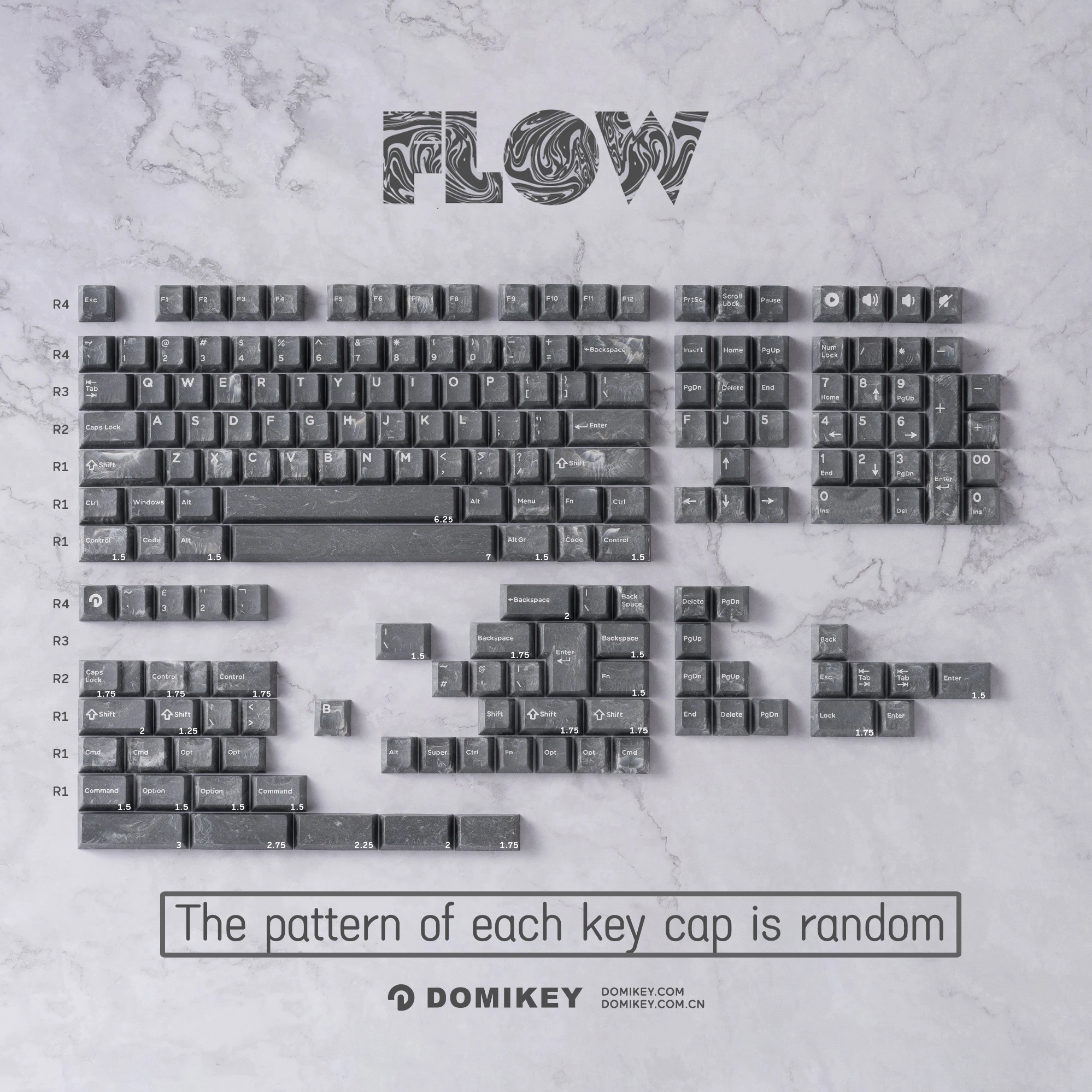 Domikey Flow Cherry Profile PBT doubleshot keycap All Random for mx keyboard poker 87 104 Made68 Wooting 60HE EZ60 EZ63