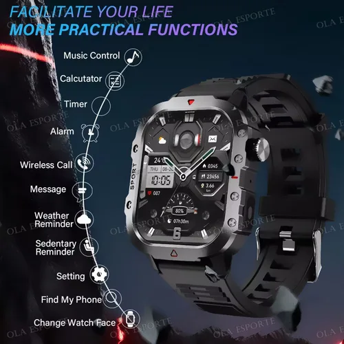 Imagen 2 del producto Relojes inteligentes militares con GPS para hombre, linterna resistente al agua, rastreador deportivo para exteriores, llamada Bluetooth, reloj inteligente para hombre y mujer, 2025 Pk h12