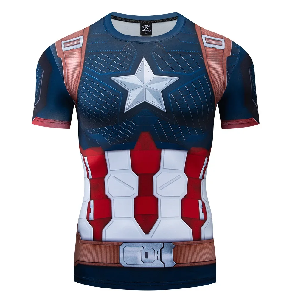 Capitán América Cosplay superhéroes Steve Rogers mismo medias deportes de Fitness, Tops de secado rápido, Disfraces de Halloween para hombres