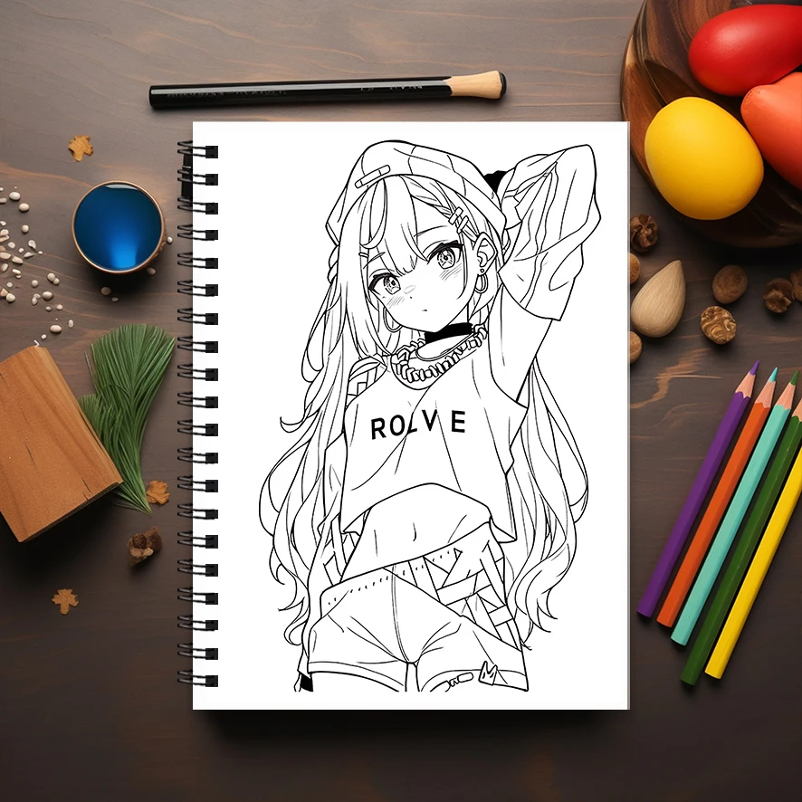 Anime Divas Adult Coloring Book - 8.3x 11.2 Inch 22 Page Coloring Book - Helps Reduce Stress and Ease Emotions