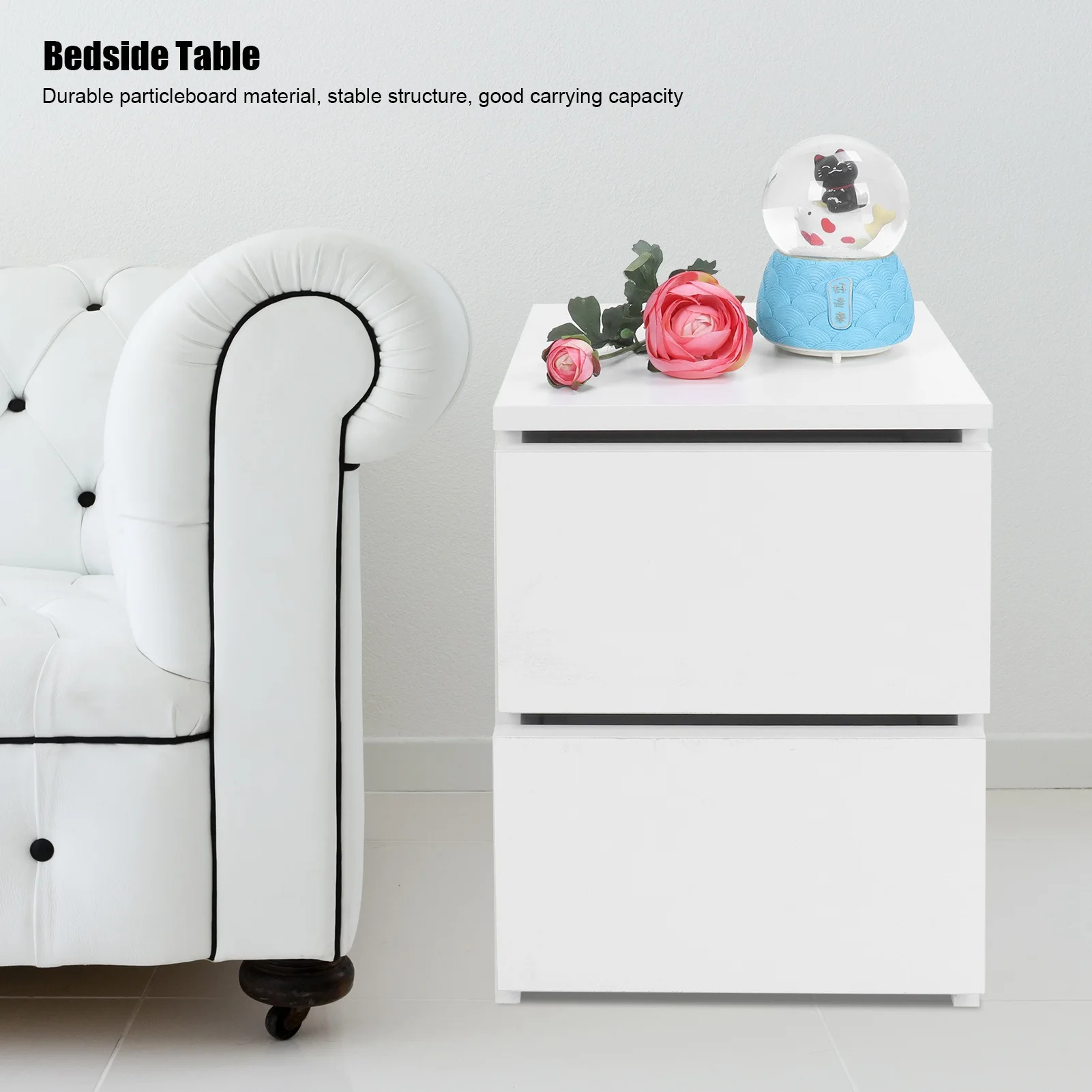 Bedside Table with 2 Drawers Modern Night Stand Table for Home Bedroom Living Room