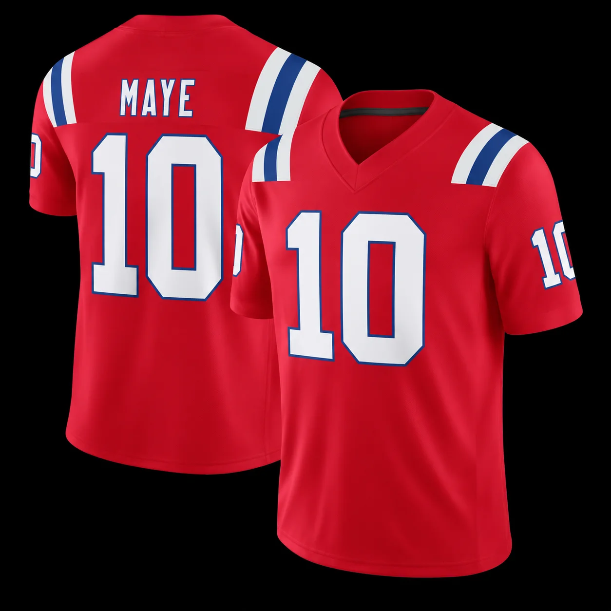 Men #10 Maye Football Jersey Blue Red Striped V‑Neck Short Sleeve Sports Fan Uniform Casual Game Day Party Wear Athletic Tops