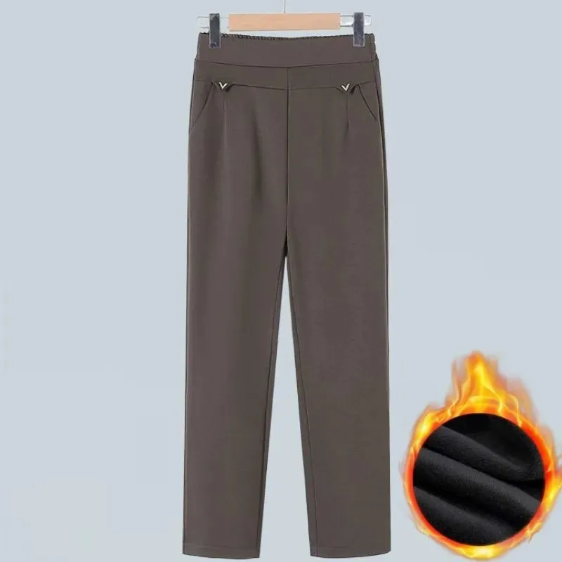Women Spring Summer Elastic Waist Solid Casual Pants Slim Straight Trousers For Mom Grandma Elderly Ladies
