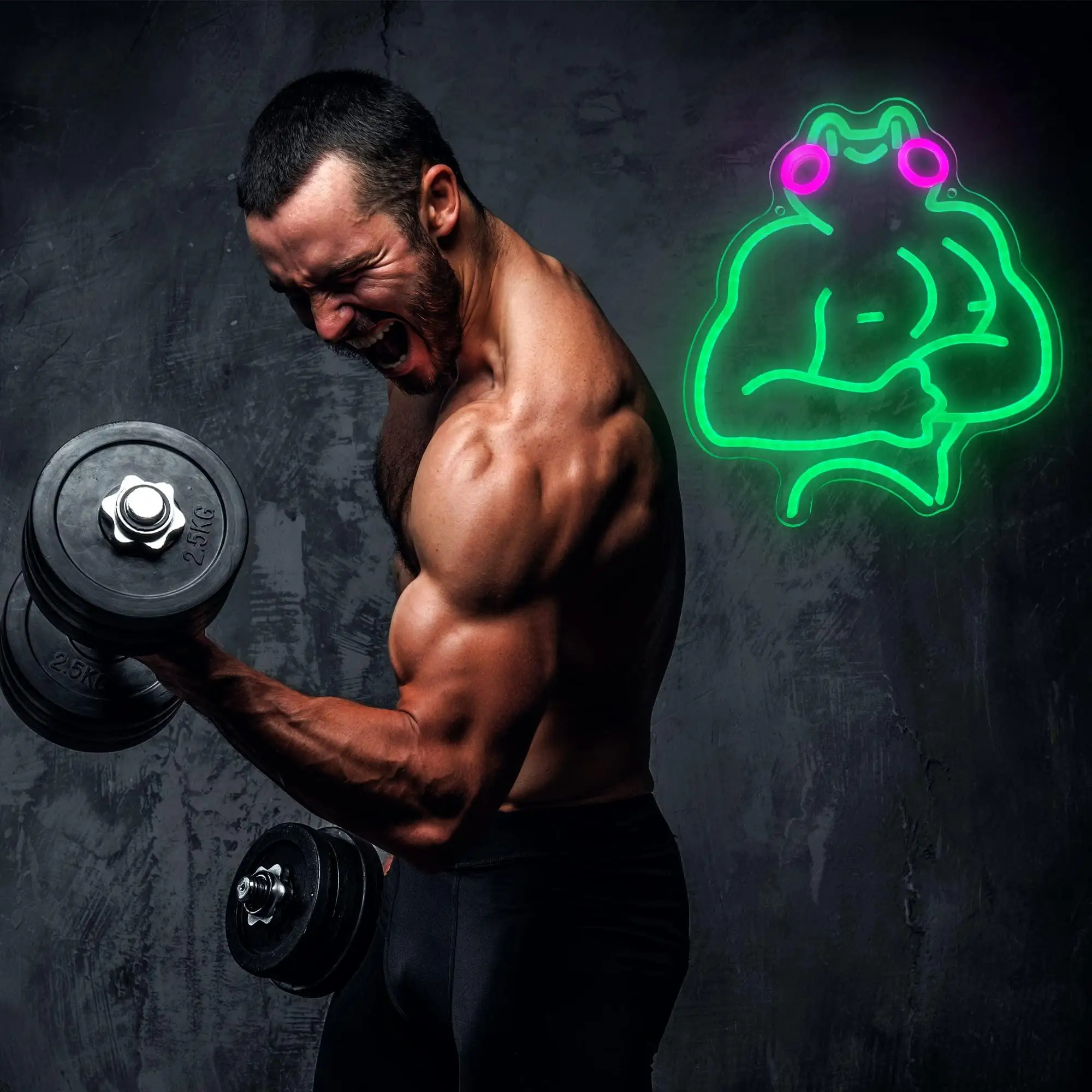 Fitness Frog Neon Sign LED Muscle Frog Neon Light Sign for Gym Room Wall Decor Motivational Workout Room Home Office Art Gift